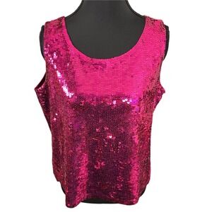 Liz Claiborne Collection Fuchsia Pink Sequined Tank Top Womens Medium NWT